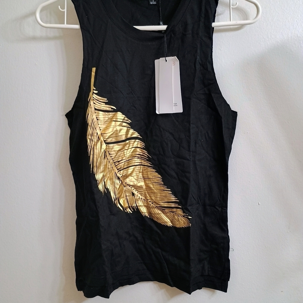 HAODUOYI Black Top With Gold Leaf
